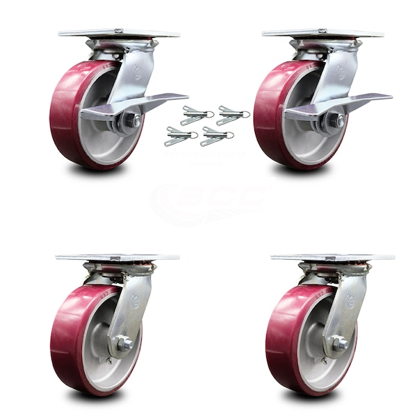 Service Caster 6 Inch Poly on Aluminum Caster Set with Ball Bearing 4 Swivel Lock and 2 Brake SCC-35S620-PAB-SLB-BSL-2-BSL-2 - main